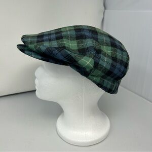 Vintage Flat Cap Pendleton Wool Green Black Watch Plaid USA Quilted Lining Mens
